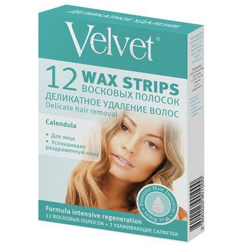 Velvet Восковые полоски для лица «Деликатное удаление волос» (12 шт)