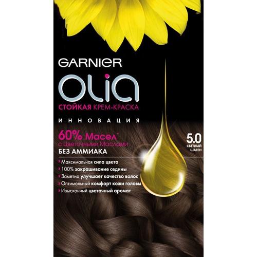 Garnier Стойкая крем-краска для волос "Olia" без аммиака, № 5.0 "Светлый шатен"