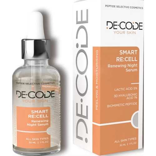 DeCode Ночная пилинг-сыворотка для лица с молочной, гиалуроновой кислотой и пептидом, 30 мл