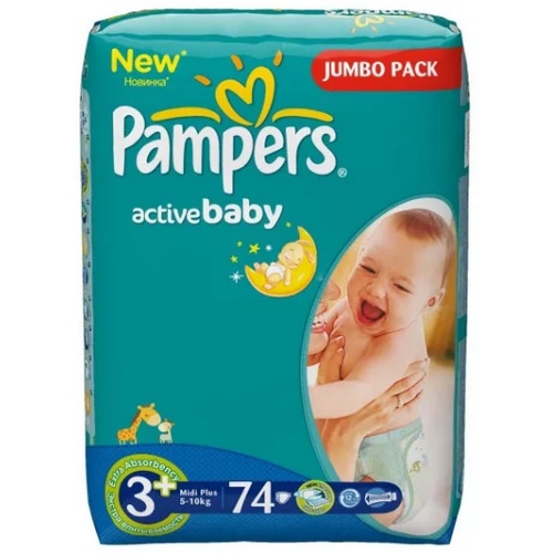PAMPERS  Active Baby Миди  плюс 74 шт.(5-10кг)  №3+ 