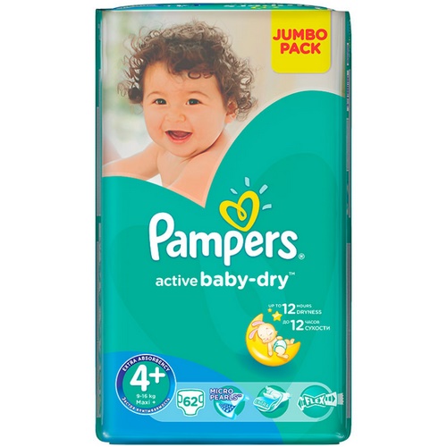 PAMPERS  Active Baby Макси плюс  62 шт. (9-16кг)  №4 +