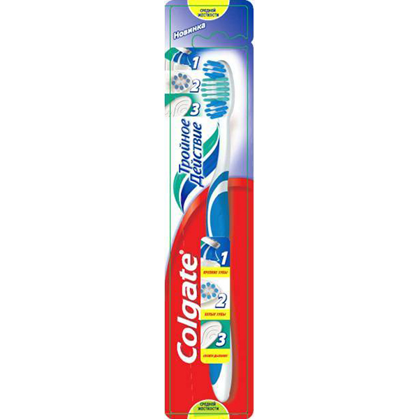 COLGATE тройное действие средняя зубная щетка